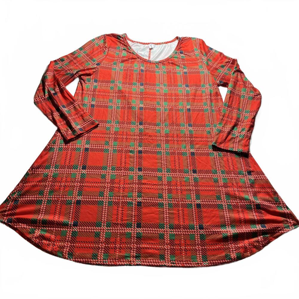 Aphratti Women's Red Green Plaid Dress SizebXXL Long Sleeve Holiday Tunic